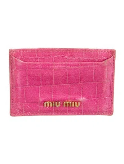 Pre-owned Miu Miu Leather Animal Print Card Holder In Pink