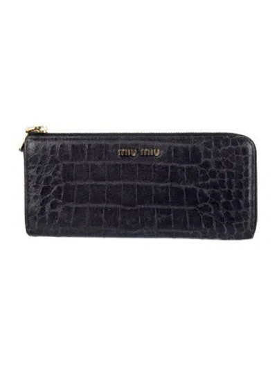 Pre-owned Miu Miu Leather Animal Print Continental Wallet In Blue