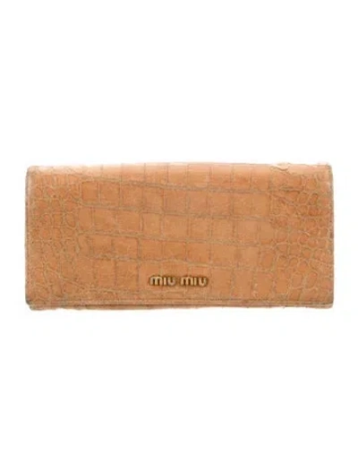 Pre-owned Miu Miu Leather Animal Print Continental Wallet In Neutrals