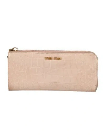 Pre-owned Miu Miu Leather Animal Print Continental Wallet In Neutrals