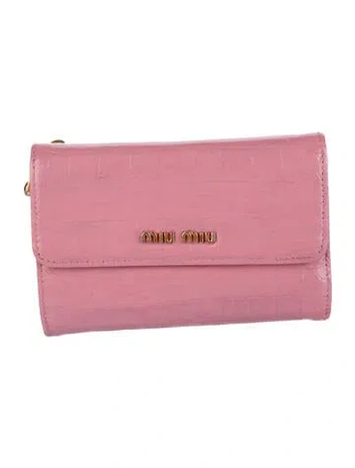 Pre-owned Miu Miu Leather Animal Print Continental Wallet In Pink