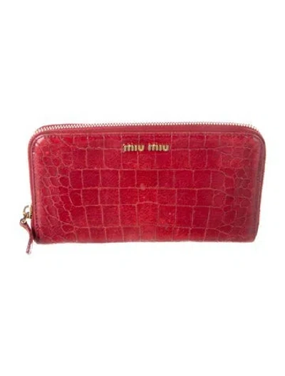 Pre-owned Miu Miu Leather Animal Print Continental Wallet In Red