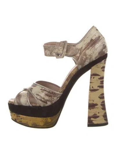 Pre-owned Miu Miu Leather Animal Print Sandals In White