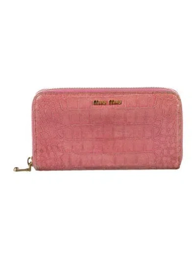Pre-owned Miu Miu Leather Animal Print Wallet In Pink