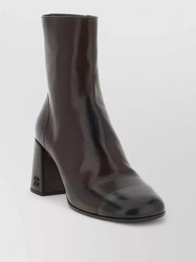 Miu Miu Leather Ankle Boots In Brown