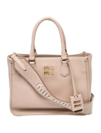 Pre-owned Miu Miu Leather Arcadia Tote In Neutral