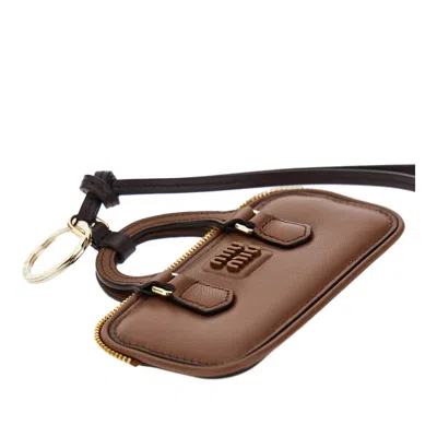 Miu Miu Leather Arcadie Key Holder Trick In Brown