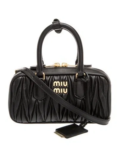 Pre-owned Miu Miu Leather Arcadie Matelassé Mini In Black