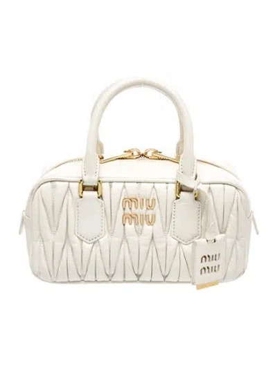Pre-owned Miu Miu Leather Arcadie Medium In Neutral