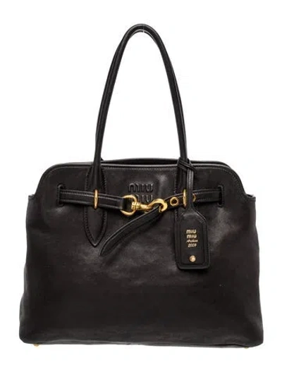 Pre-owned Miu Miu Leather Aventure Medium In Black