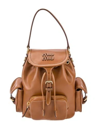 Pre-owned Miu Miu Leather Backpack 2025 In Brown
