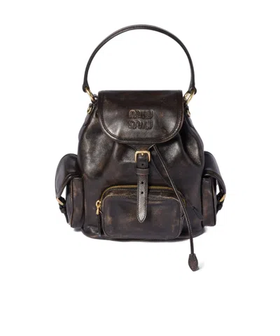 Miu Miu Leather Backpack In Brown