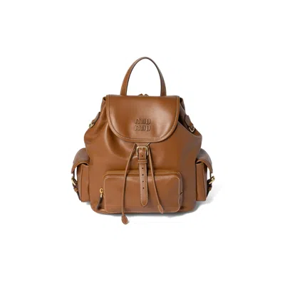 Miu Miu Leather Backpack In Brown