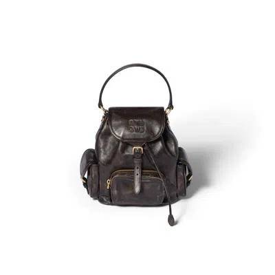 Miu Miu Leather Backpack In Brown