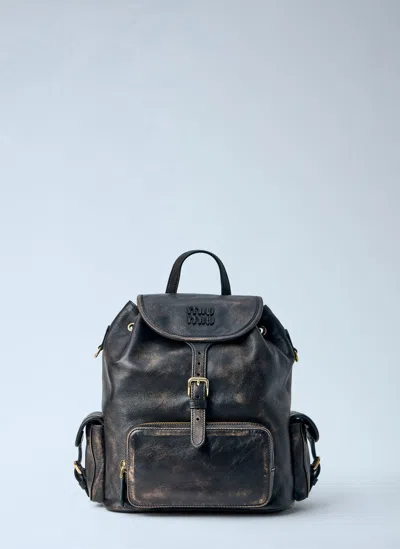 Miu Miu Leather Backpack In Brown
