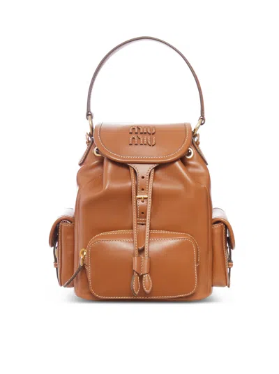Miu Miu Leather Backpack In Brown