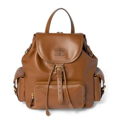 Miu Miu Leather Backpack Medium In Brown