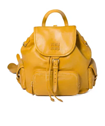 Miu Miu Leather Backpack In Yellow