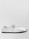Miu Miu Leather Ballerina Flats Elasticated Trim Round Toe In Silver