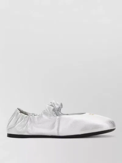 Miu Miu Leather Ballerina Flats Elasticated Trim Round Toe