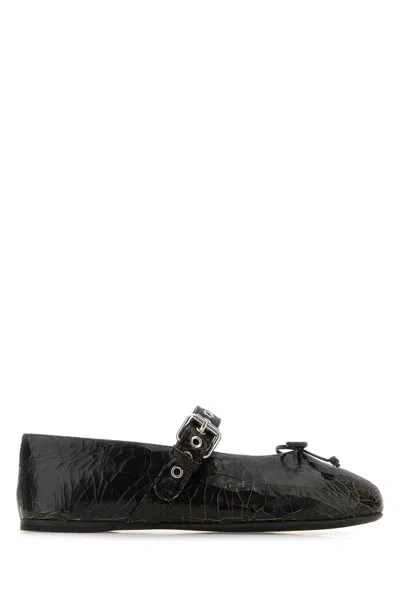 Miu Miu Cracked-effect Leather Ballerinas In Black