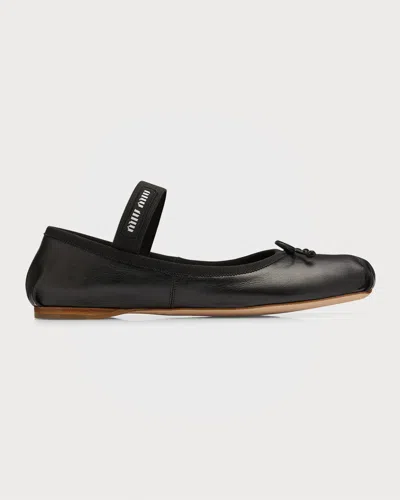 MIU MIU LEATHER BALLERINA FLATS