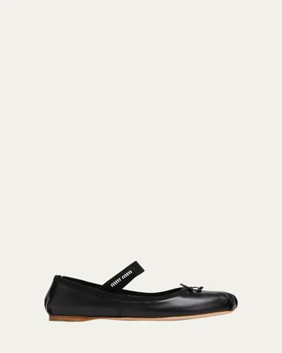 MIU MIU LEATHER BALLERINA FLATS