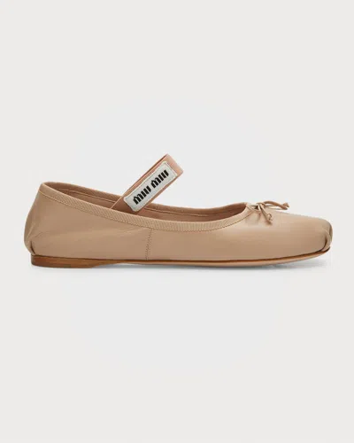 Miu Miu Leather Ballerina Flats In Ninfea