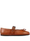 Miu Miu Buckle-strap Leather Ballet Flats In Braun