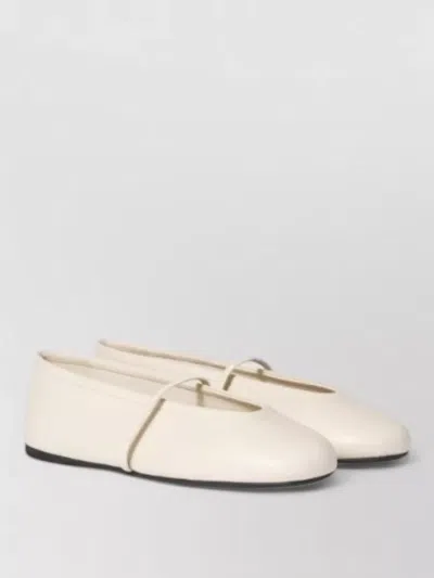 Miu Miu Leather Ballerina Shoes Flat Sole Round Toe In White