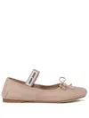 Miu Miu Logo-printed Bow Detailed Ballerina Shoes In Brown