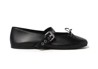 Pre-owned Miu Miu Leather Ballerina (women's) Sneakers In Nero
