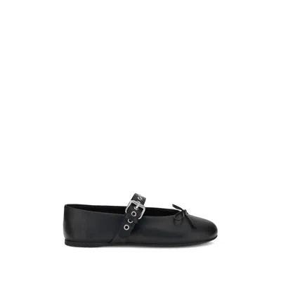 Miu Miu Leather Ballerinas In Black