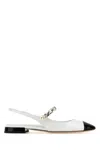 Miu Miu Pearl-detail Leather Ballerina Shoes In Bianconero