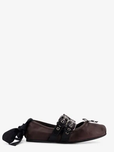 Miu Miu Leather Ballerinas In Brown