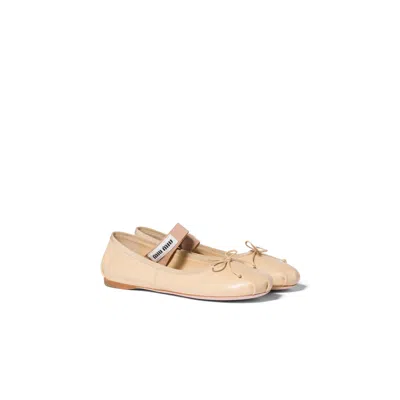 Miu Miu Leather Ballerinas In Neutral