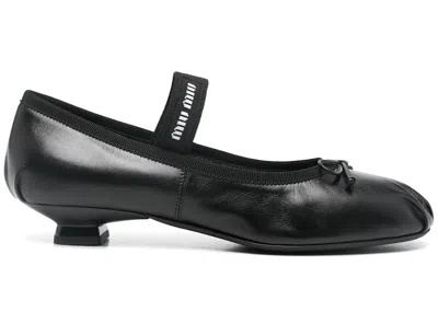Pre-owned Miu Miu Leather Ballerinas Pumps (women's) Sneakers In Black
