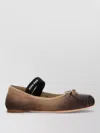 Miu Miu Leather Ballerinas Round Toe Gradient Bow In Brown