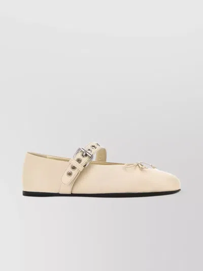 Miu Miu Leather Ballerinas With Bow And Buckle
