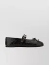 Miu Miu Leather Ballerinas With Bow Detail And Textured Finish In Black