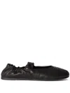 Miu Miu Ruched Nappa Leather Ballet Flats In Black