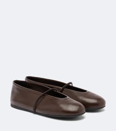 Miu Miu Leather Ballet Flats In Brown