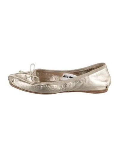 Pre-owned Miu Miu Leather Ballet Flats In Gold