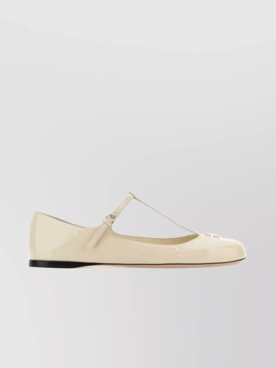 Miu Miu Leather Ballet Flats With Patent T-bar In White