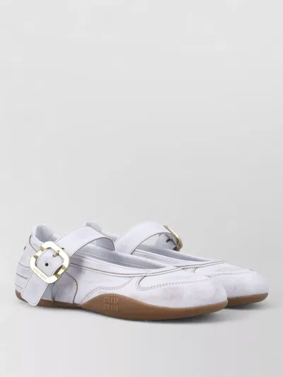 Miu Miu Leather Ballet Sneakers Sporty Retro Design In Purple