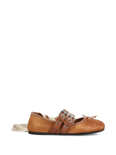 Miu Miu Leather Ballets In Brown