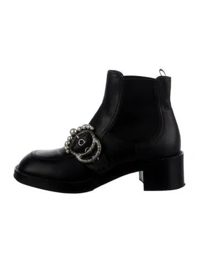 Pre-owned Miu Miu Leather Beaded Accents Chelsea Boots In Black