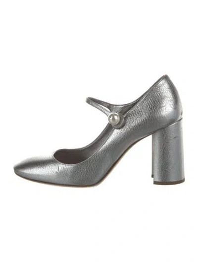 Pre-owned Miu Miu Leather Beaded Accents Pumps In Metallic/silver