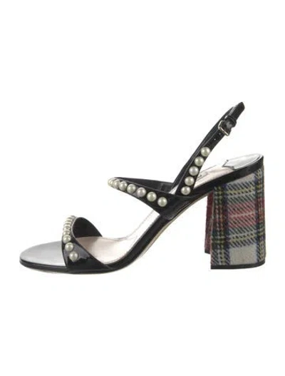 Pre-owned Miu Miu Leather Beaded Accents Slingback Sandals In Silver