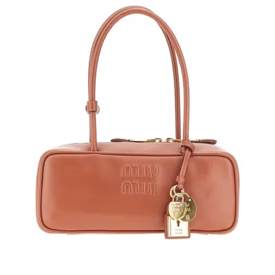 Miu Miu Leather 'beau' Bag With Charms In Brown